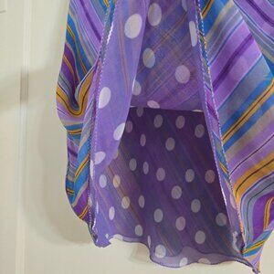 L Fashion Spy Multicolor Stripe & Lavender White Polka Dot REVERSIBLE Skirt Midi